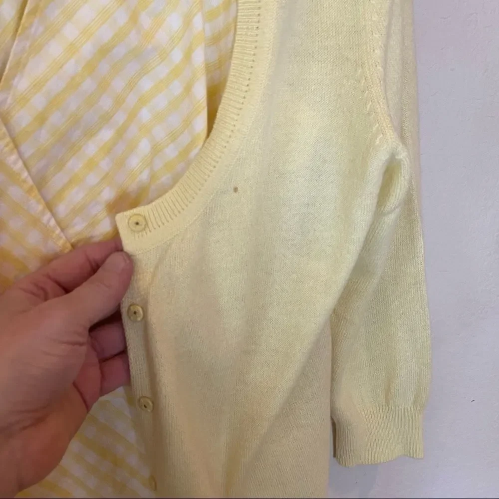 Loft NWOT Yellow Gingham Cardigan & Tank Duo